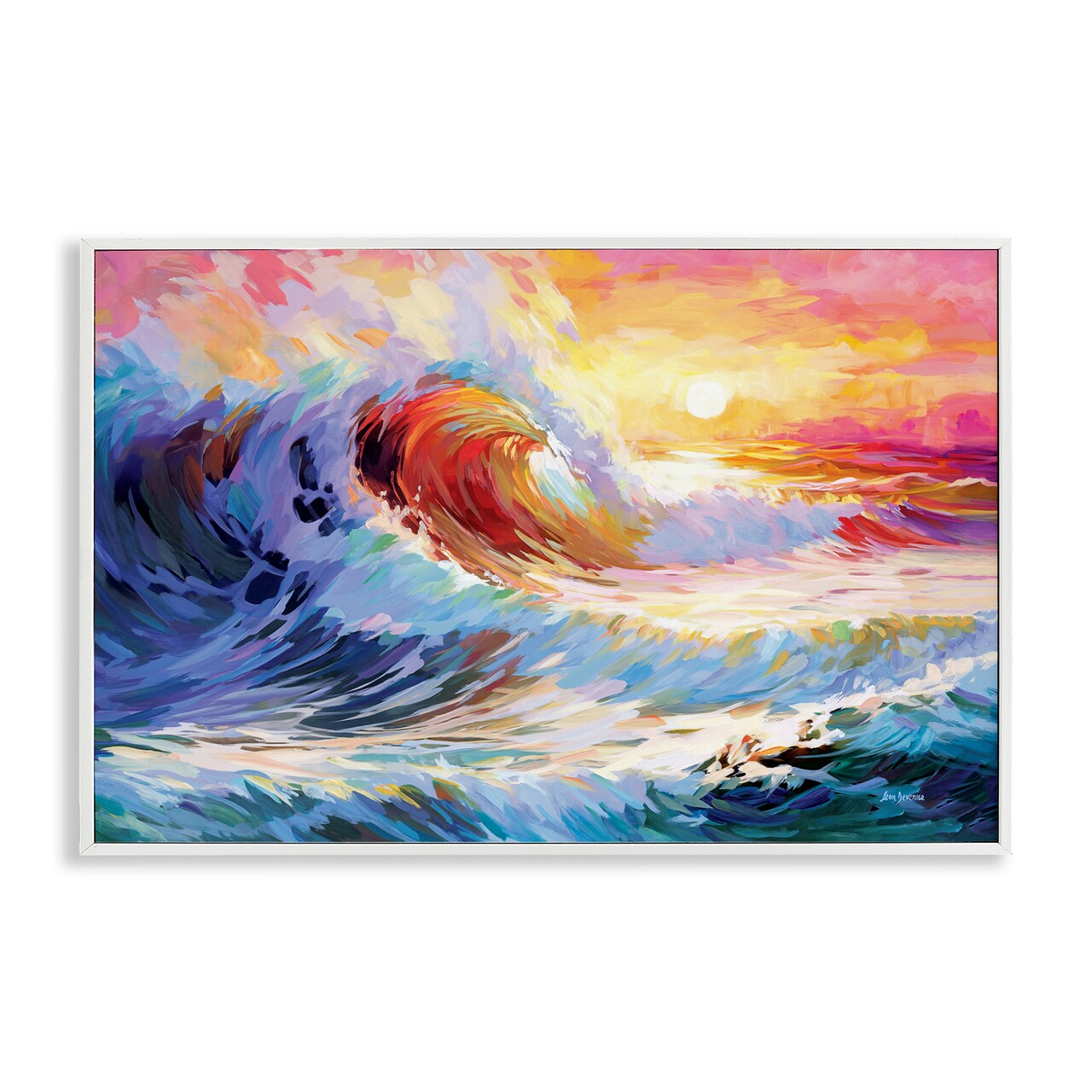 Stupell Industries Sunrise over Ocean Wave Framed Giclee Wall Art Design by Leon Devenice